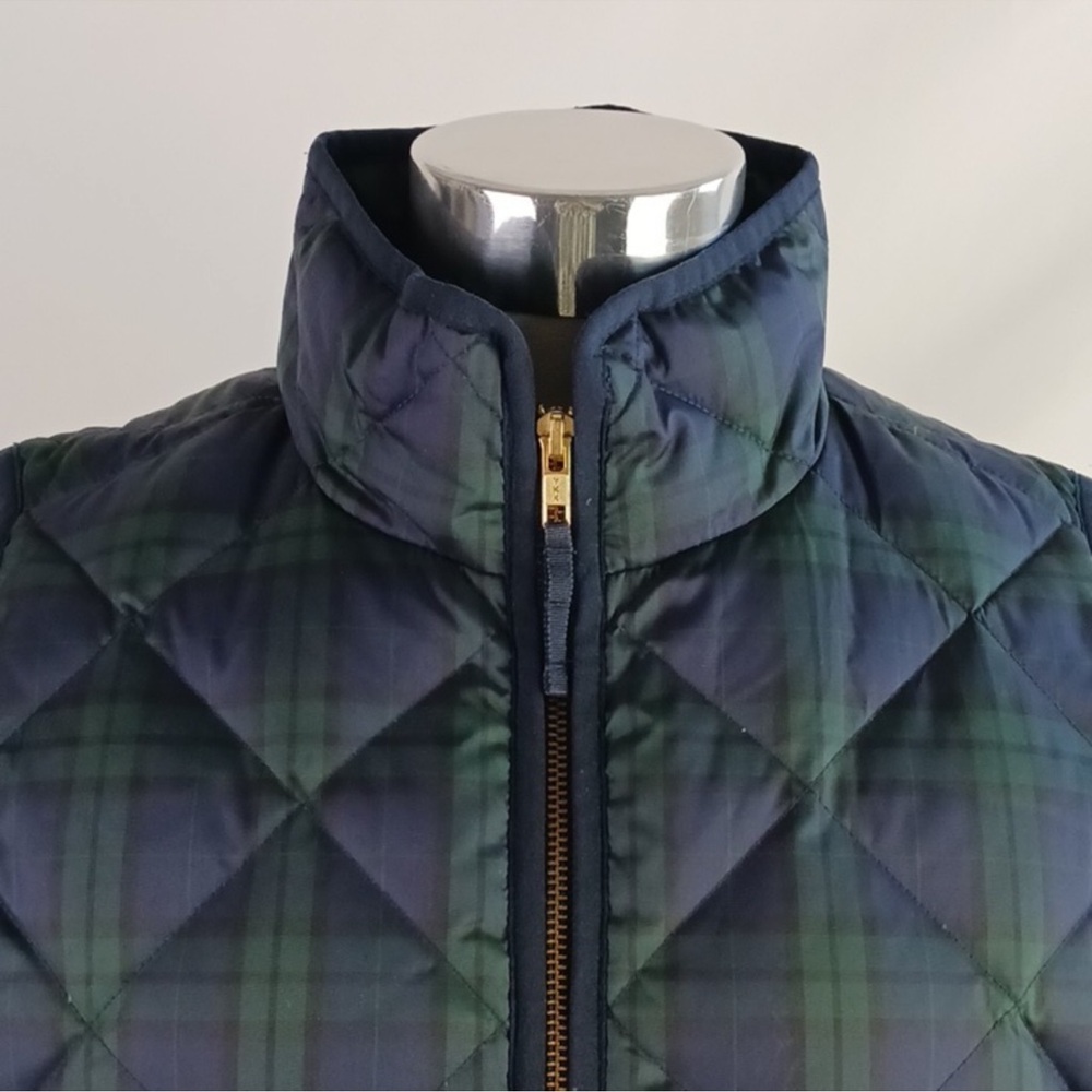 J.Crew Med. Navy & Green Tartan Plaid Down Fill Puffer Vest Full Zip Pockets - Picture 3 of 9